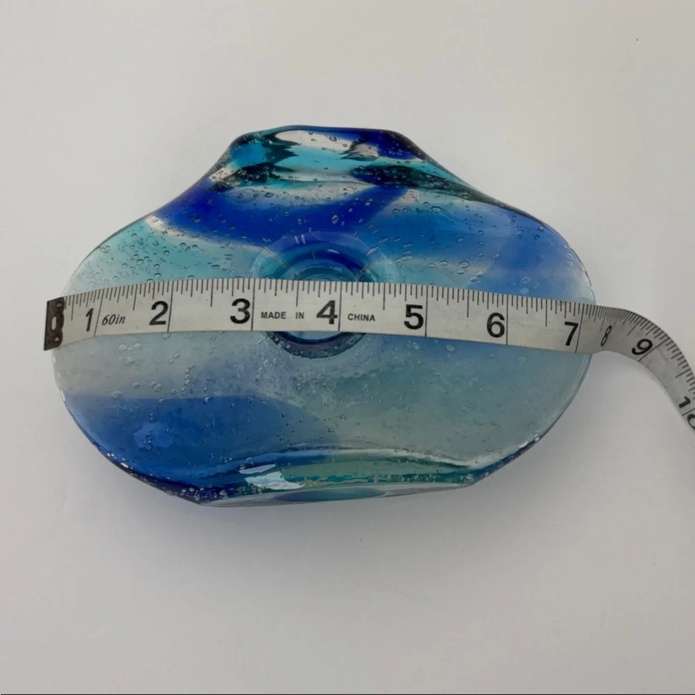 Vintage Blue and Clear Swirl  Glass Donut Vase - Picture 16 of 16